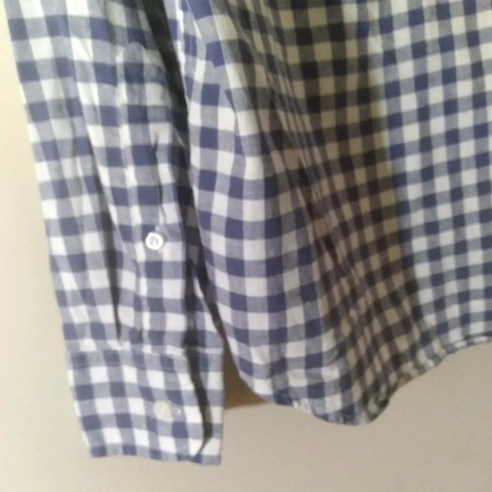 J. Crew‎ Linen Button Down Shirt Blue White Gingham Casual Preppy Summer  Medium